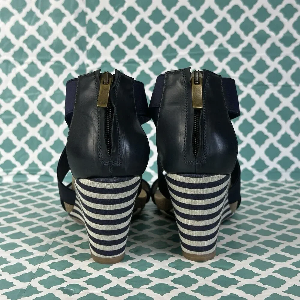 Anyi Lu‎ Christina Wedge Cork Heel Elastic Upper Sandal Women’s Size 39 Blue